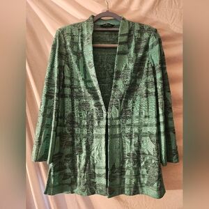 Misook Cardigan XS in Teal/black with 3/4 sleeve Patterned Open Front Jacket